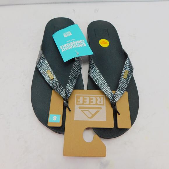 Reef Cushion Court Women's Snake Print Black Sassy Flip Flops Size 8 New - Picture 3 of 9